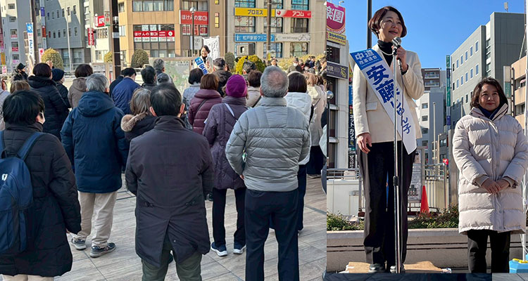 安藤じゅん子と竹谷とし子公明党代表で街頭演説