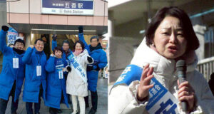 朝の駅頭を行う安藤じゅん子